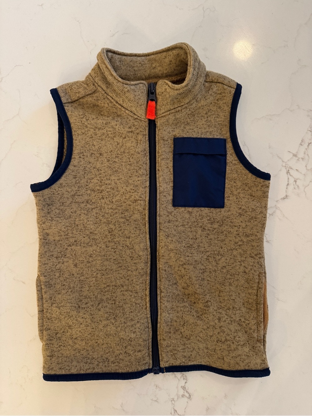 Carter's Tan Fleece Vest with Navy Trim and Pocket